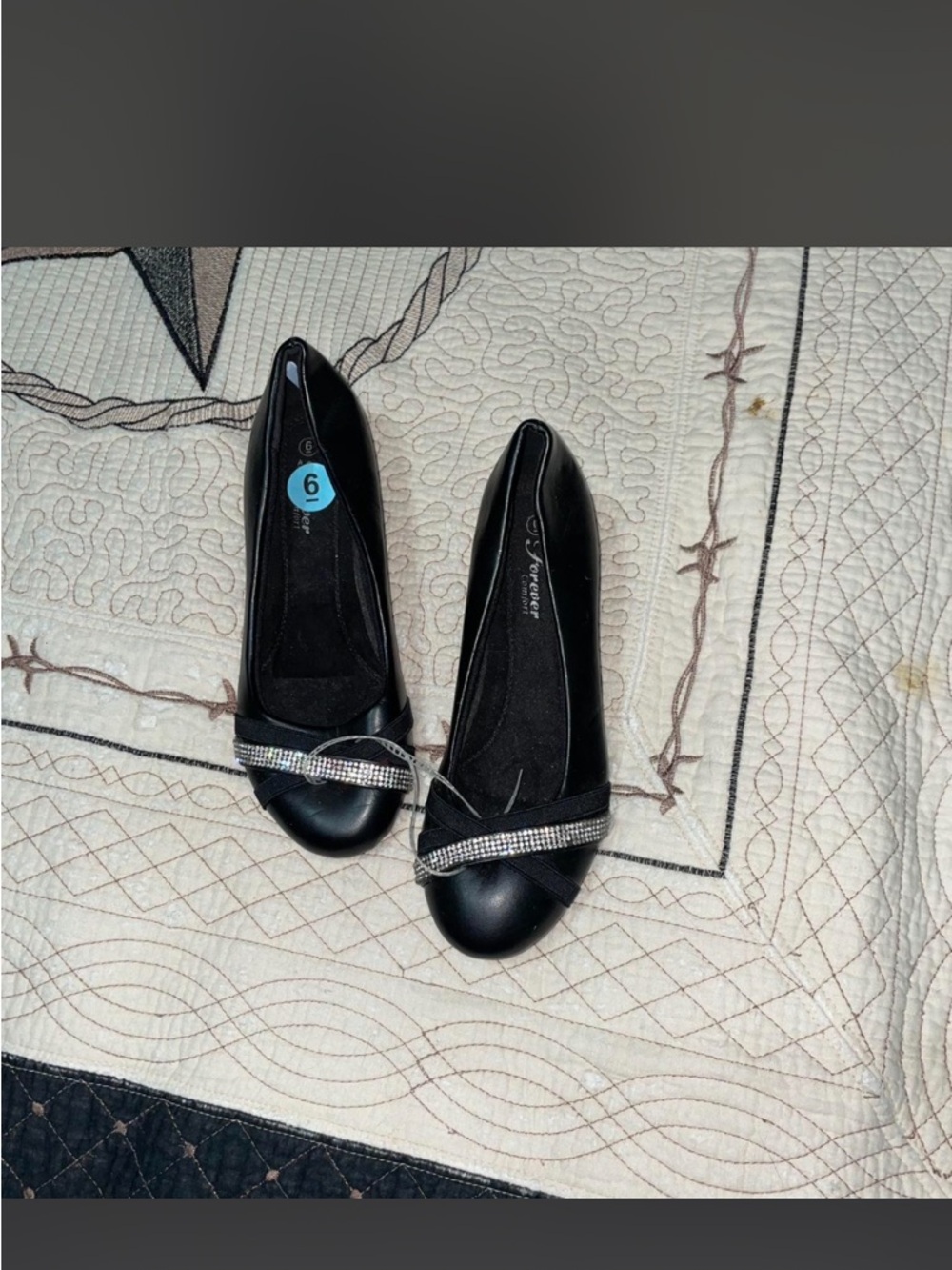 Black Rhinestone Accent Women's Flats